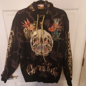 Christian Audigier skull zipper hoodie